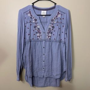 Baby blue flowy long sleeve top